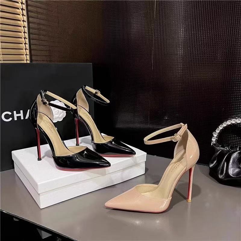One-Word Buckle High Heels For Women Style Hollow Girl French Sandals Stiletto Bed Flats Pointed Toe - Image 2