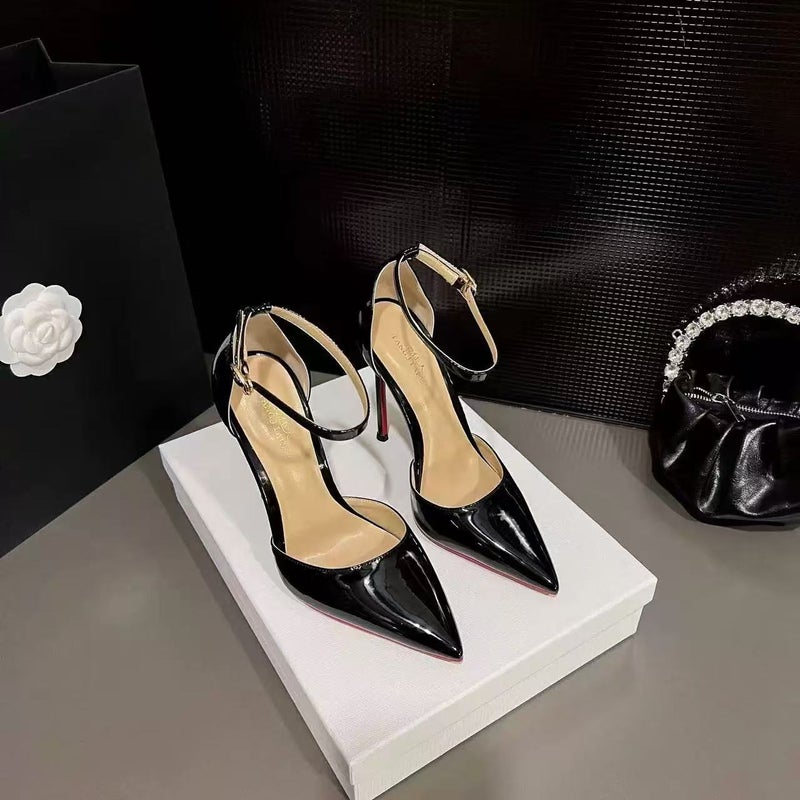 One-Word Buckle High Heels For Women Style Hollow Girl French Sandals Stiletto Bed Flats Pointed Toe - Image 1