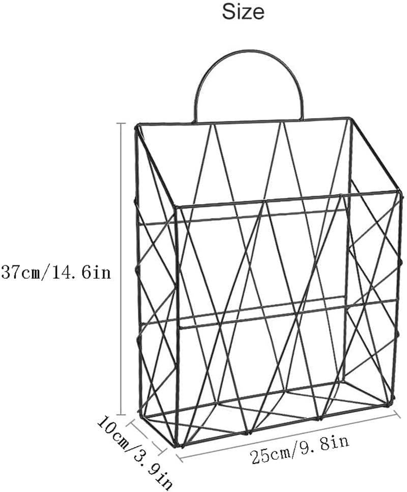 Franklite Multipurpose Steel Iron Wall Folding Newspaper Holder Bin for Magazines, Paper, Records, Artwork Hanging Storage Basket Rack notebooks, papers, stapler, clips office organizer (Black) - Image 3