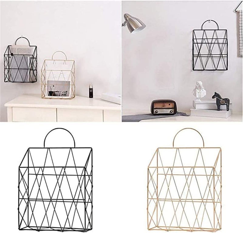 Franklite Multipurpose Steel Iron Wall Folding Newspaper Holder Bin for Magazines, Paper, Records, Artwork Hanging Storage Basket Rack notebooks, papers, stapler, clips office organizer (Black) - Image 4