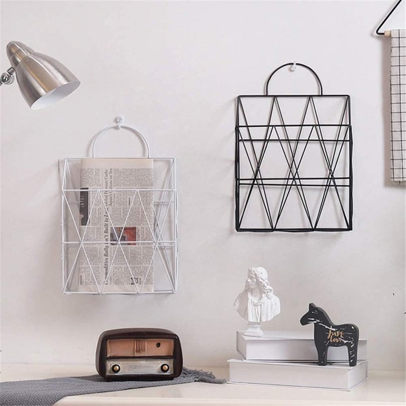 Franklite Multipurpose Steel Iron Wall Folding Newspaper Holder Bin for Magazines, Paper, Records, Artwork Hanging Storage Basket Rack notebooks, papers, stapler, clips office organizer (Black) - Image 2