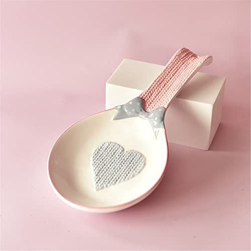 THRILRUG Ceramic Spoon Rest for Stove Top,Cooking Large Spoon Holder for Kitchen Counter/Stove Top/Dining Table, Modern Farmhouse Decor,Pink White - Image 2