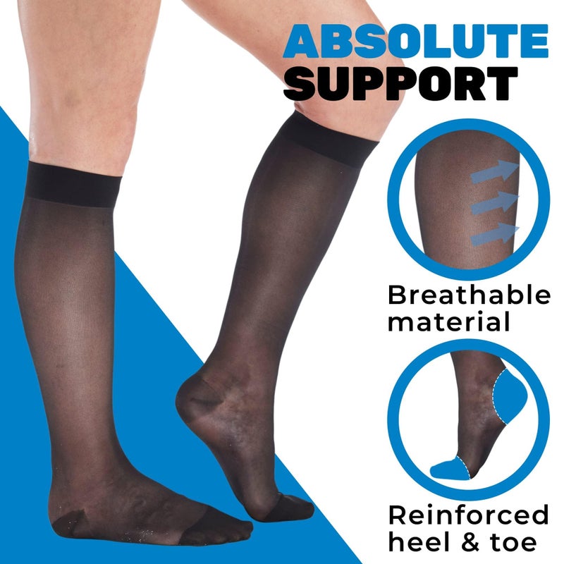 ABSOLUTE SUPPORT - Sheer Compression Socks for Women 15-20 mmHg - Support Hose Knee High Stockings - Black, Small - Image 3