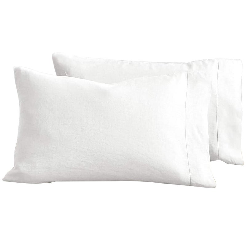 Baloo 100 French Linen Pillowcases Set of 2 White 20x36 King Size Cooling Soft Durable Machine Washable Dryer Safe OekoTEX Standard 100 Certified