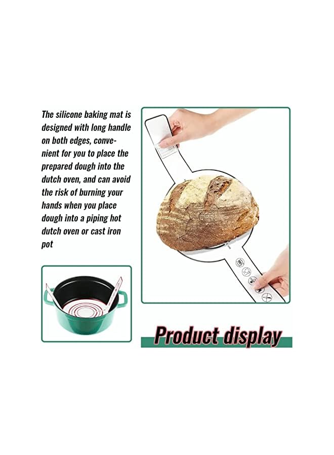 AMERTEER dutch oven liners 2 Pieces for silicone mats for baking Non-stick dutch oven liners with Long Handle 8.3 Inch silicone bread sling Heat Resistant Baking Bread Pad - Image 3
