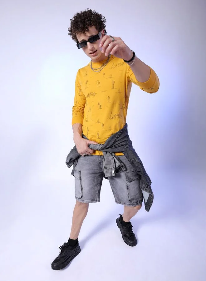 شركة المرآب الهندية Men Slim Fit Tribal Print Round Neck Tshirt