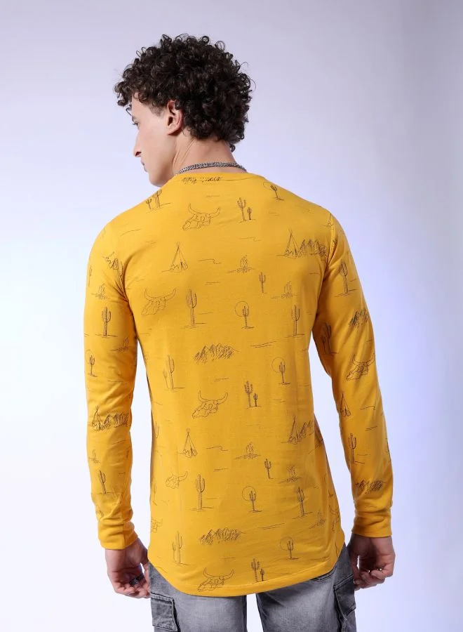 شركة المرآب الهندية Men Slim Fit Tribal Print Round Neck Tshirt
