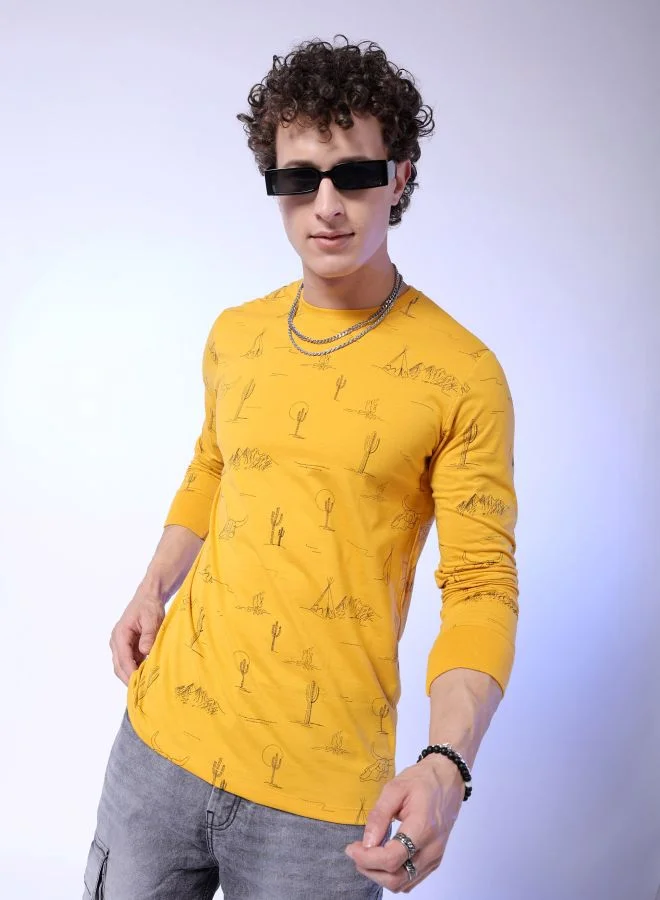 شركة المرآب الهندية Men Slim Fit Tribal Print Round Neck Tshirt