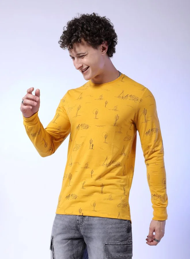 شركة المرآب الهندية Men Slim Fit Tribal Print Round Neck Tshirt