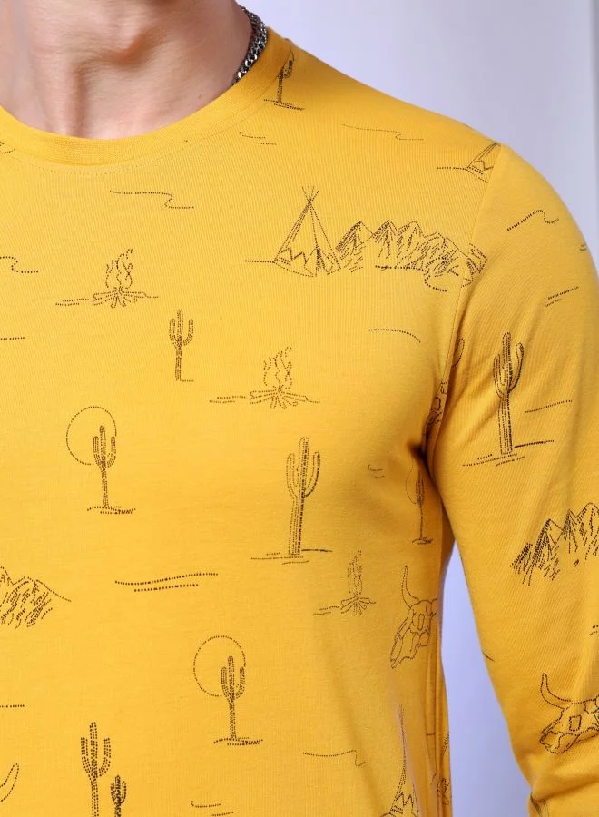 شركة المرآب الهندية Men Slim Fit Tribal Print Round Neck Tshirt
