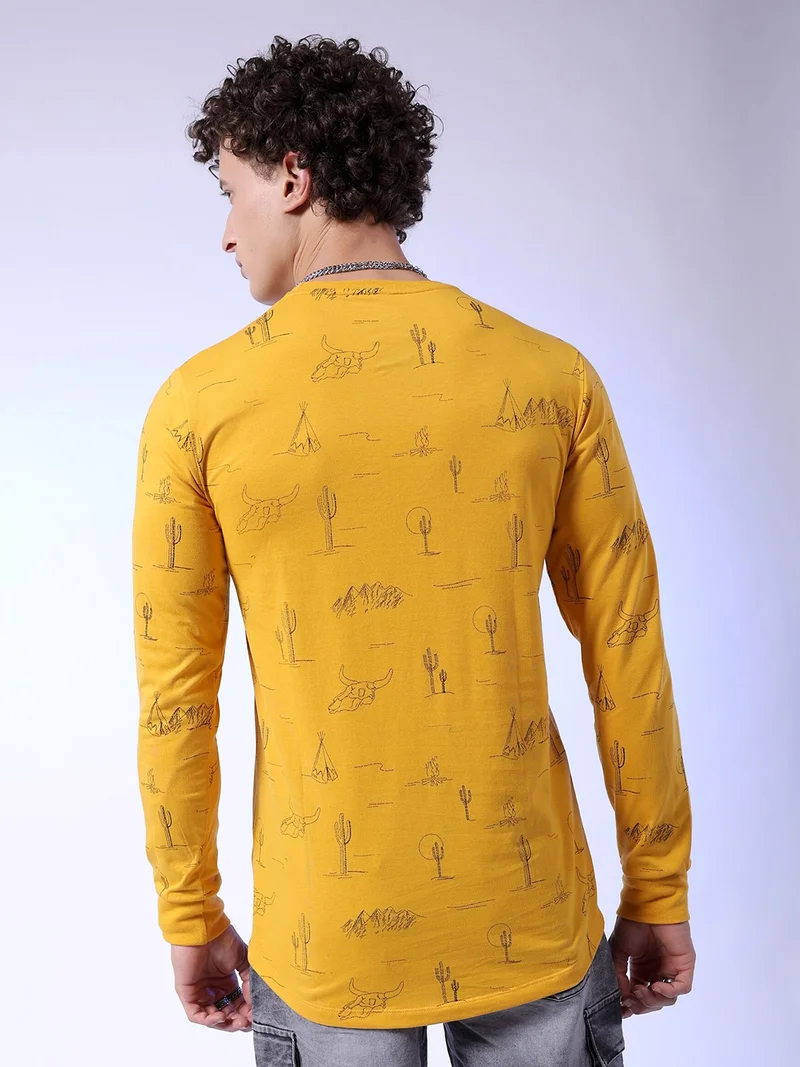 شركة المرآب الهندية Men Slim Fit Tribal Print Round Neck Tshirt