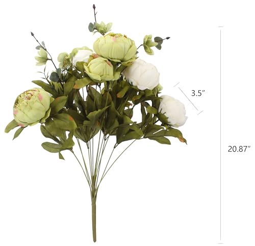 Duovlo Fake Flowers Vintage Artificial Peony Silk Flowers Wedding Home Decoration,Pack of 1 (New Green) - Image 2