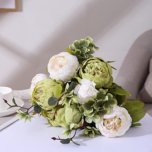 Duovlo Fake Flowers Vintage Artificial Peony Silk Flowers Wedding Home Decoration,Pack of 1 (New Green) - Image 4