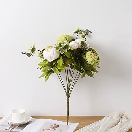 Duovlo Fake Flowers Vintage Artificial Peony Silk Flowers Wedding Home Decoration,Pack of 1 (New Green) - Image 3