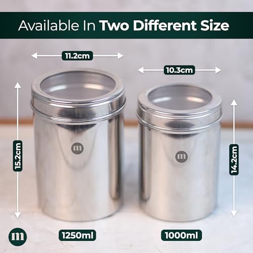 MARU Stainless Steel Airtight Storage Containers Set of 6 pcs 750g (1000ml each) Multi-Purpose Kitchen Organizer for Dal,Pulses,Grains, Snacks & Dry Fruits,Silver - Image 2