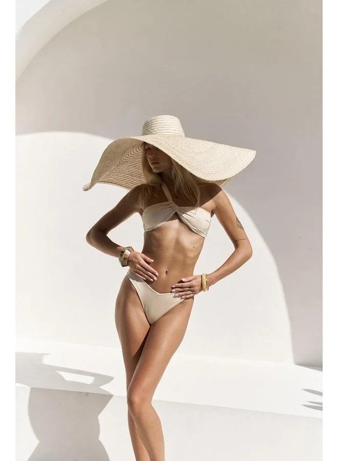 Beige V‑Cut Bikini Bottom.