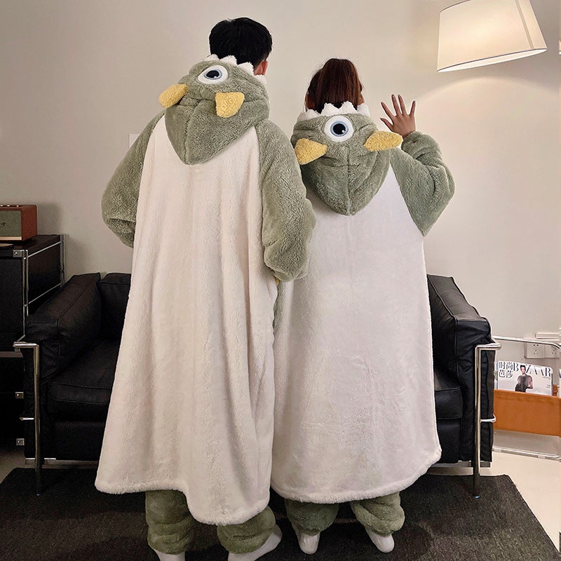 Couple Pajamas Women'S Plush Cute Cartoon Hooded Nightgown Men'S Pajamas Thickened Warm Home Clothes - Image 4