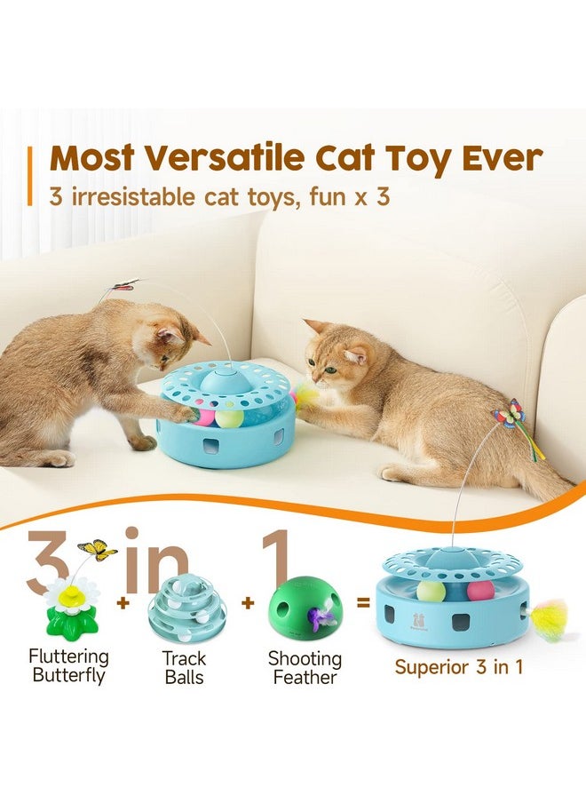 Potaroma Potaroma Cat Toys 3-in-1 Automatic Interactive Kitten Toy, Fluttering Butterfly, Random Moving Ambush Feather, Track Balls, Dual Power Supplies, USB Powered, Indoor Exercise Cat Kicker (Blue)  - Image 2