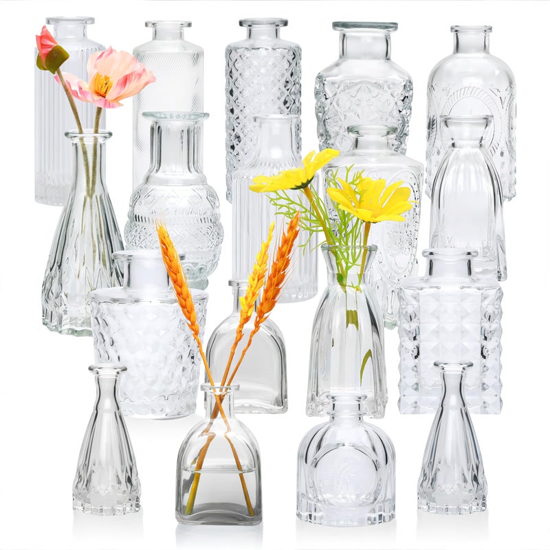 Brajttt Glass Bud Vase Set of 18Small Glass Vintage Vases for FlowersClear Bud Vases in Bulk for Rustic Wedding DecorTable CenterpiecesDecor Centerpiece for Bathroom