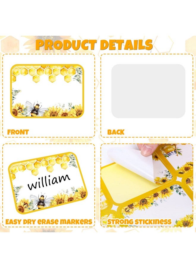 وولاين 180 قطعة من ملصقات اسم نحلة عباد الشمس، ملصقات علامات اسم النحل الصيفية، ألوان مائية، زهور تلعثم النحل، قرص العسل، ملصقات لاصقة فارغة للمعلم، الطالب، العودة إلى المدرسة، ديكور حفلات 6 تصميم - Image 3