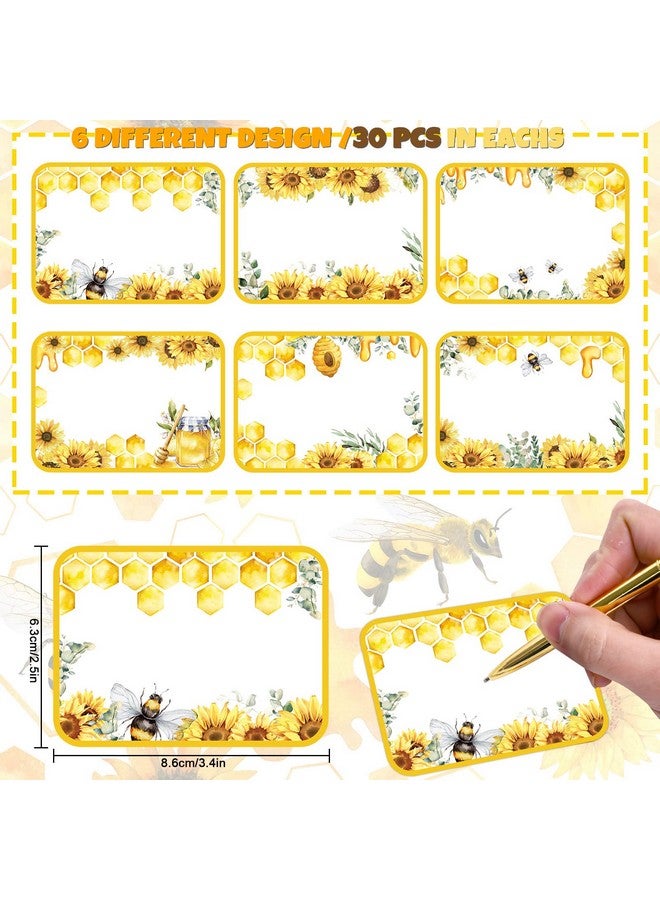 وولاين 180 قطعة من ملصقات اسم نحلة عباد الشمس، ملصقات علامات اسم النحل الصيفية، ألوان مائية، زهور تلعثم النحل، قرص العسل، ملصقات لاصقة فارغة للمعلم، الطالب، العودة إلى المدرسة، ديكور حفلات 6 تصميم - Image 2