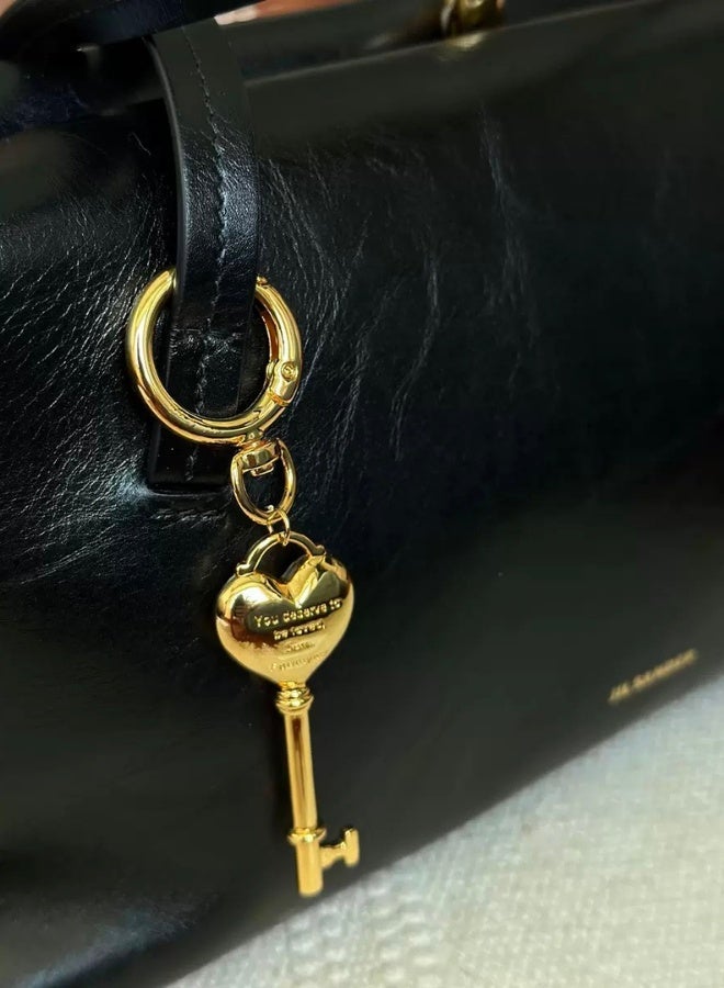 Solid Brass Love Lock Keychain - Bag Charm, Abaya Pendant & Travel Gift with Engraved Blessings | Unisex Accessory for Purses, Bags, Wallets - Image 1
