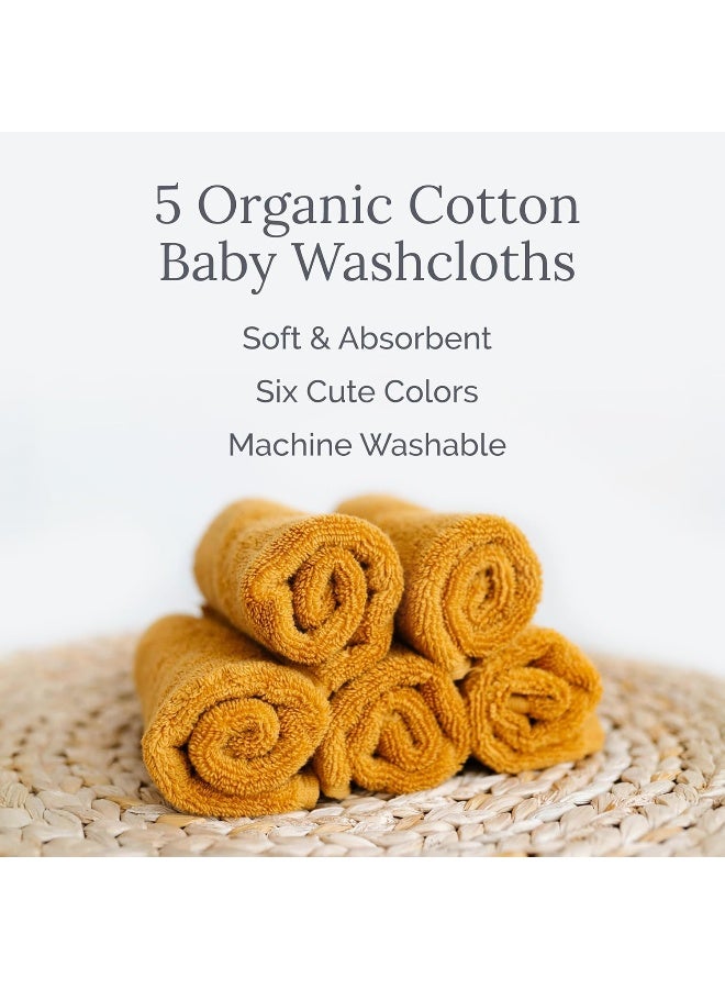 Natemia Organic Baby Washcloths (5 Pack, 10" x 10") - 100% Organic Cotton - CloudTouch Soft Towels for Sensitive Skin - Boys, Girls, Newborn Babies - Bathtime, Registry Must Have (Ochre) - Image 2