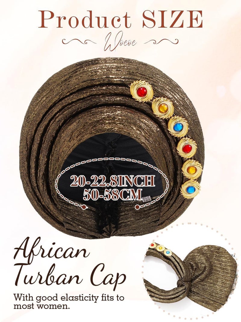 Excefore Daily wear upgraded resistant material African Headwrap for Black Women, African Hats Gold Gele african Head Wrap Crystal Pre-Tied, Women Rhinestone Adjustable Wraps for Daily Use Travel, Beach Popular trusted craftsmanship - Image 4