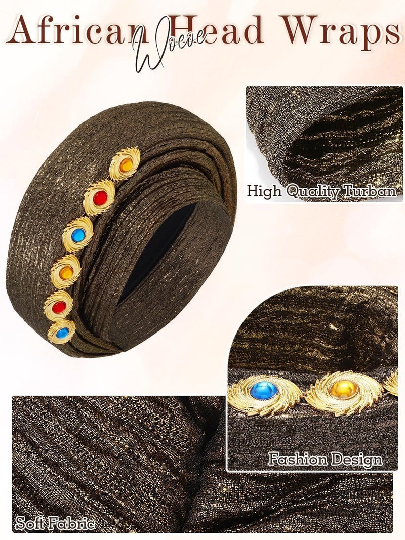 Excefore Daily wear upgraded resistant material African Headwrap for Black Women, African Hats Gold Gele african Head Wrap Crystal Pre-Tied, Women Rhinestone Adjustable Wraps for Daily Use Travel, Beach Popular trusted craftsmanship - Image 3