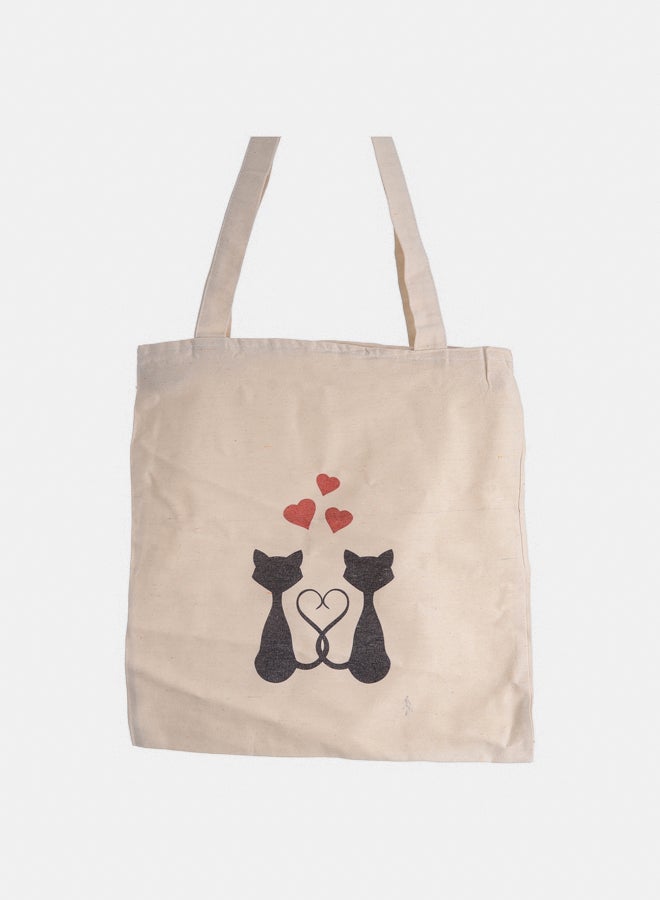 Akher el Ankoud Linen zippered tote bag with two cats print  - Image 1