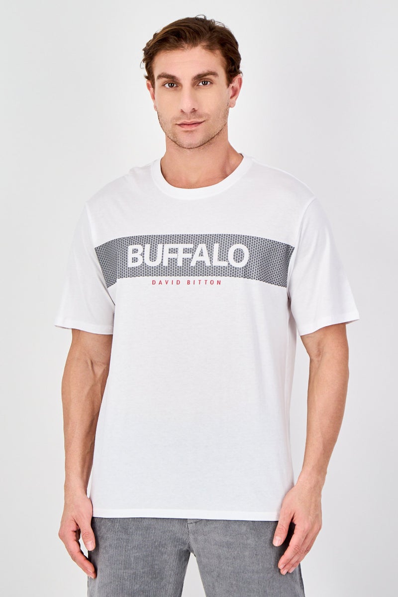 Buffalo David Bitton Men Crew Neck Short Sleeve Brand Logo T-Shirt, White - Image 1