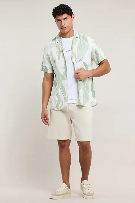 أر أند بي Patterned Shirt with Reverse Collar and Short Sleeves