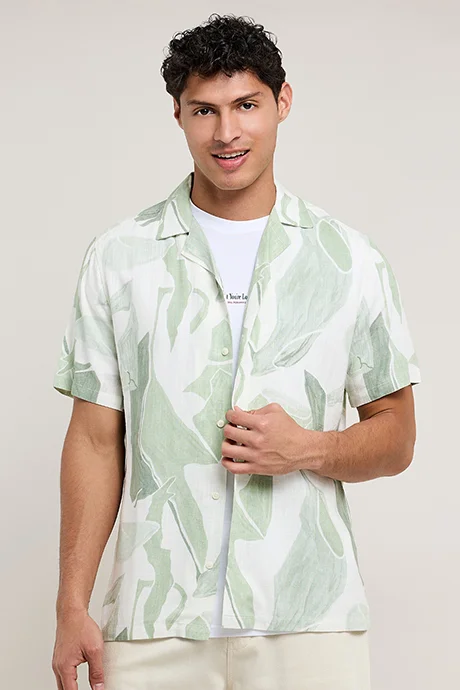 أر أند بي Patterned Shirt with Reverse Collar and Short Sleeves