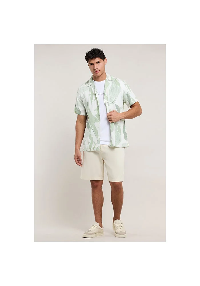 أر أند بي Patterned Shirt with Reverse Collar and Short Sleeves