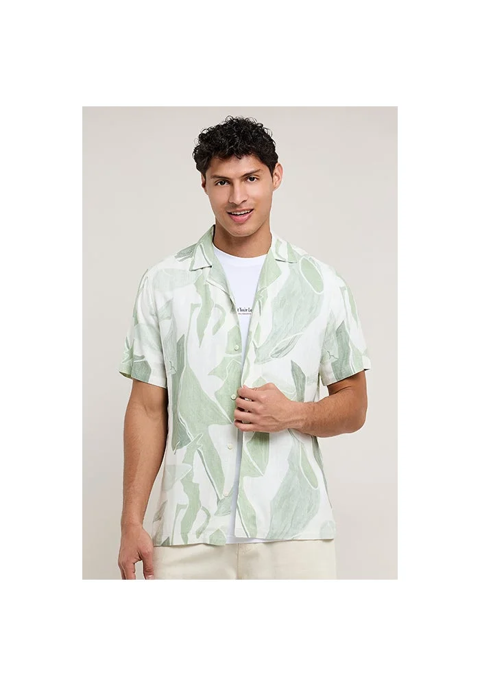 أر أند بي Patterned Shirt with Reverse Collar and Short Sleeves