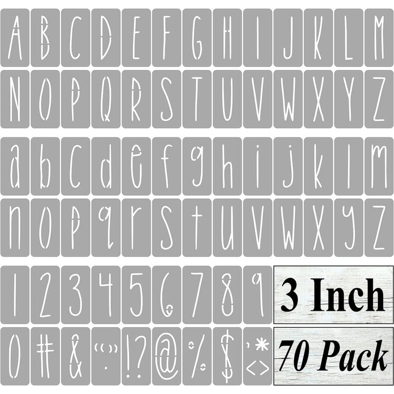 DEQUERA Dequera 3 Inch Alphabet Letter Stencils for Painting 70 Pack Letter and Number Stencil Templates with Signs for Painting on Wood Reusable Skinny Letters Stencils for Chalkboard Wood Signs