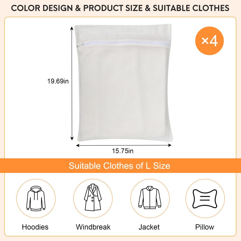 NAHADS 4-Piece White Large Durable Organic Cotton Mesh Laundry Bags with Sturdy Zippers and Breathable Mesh are Delicate Laundry Bags for Underwear, Clothes, Pants and Socks - Image 4