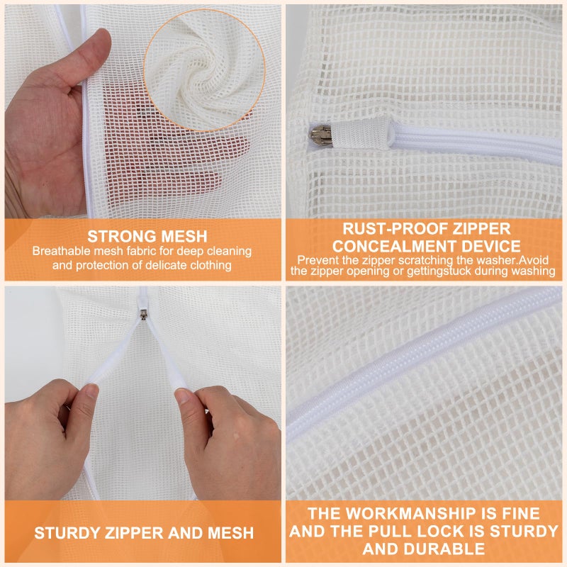 NAHADS 4-Piece White Large Durable Organic Cotton Mesh Laundry Bags with Sturdy Zippers and Breathable Mesh are Delicate Laundry Bags for Underwear, Clothes, Pants and Socks - Image 5