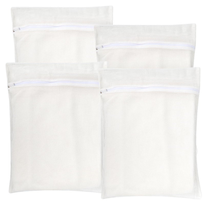 NAHADS 4-Piece White Large Durable Organic Cotton Mesh Laundry Bags with Sturdy Zippers and Breathable Mesh are Delicate Laundry Bags for Underwear, Clothes, Pants and Socks - Image 1