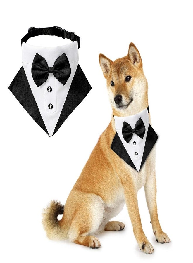 VINGVO Formal Dog Tuxedo for Small Medium Large Dogs,Wedding Dog Collar with Bow Tie, Adjustable Pet Collar Birthday Bandana with D Ring,Formal Dogs Outfit,Valentines Christmas Halloween Cosplay (Small) - Image 1