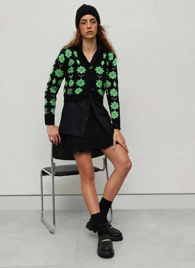 Black Printed Cardigan for Women