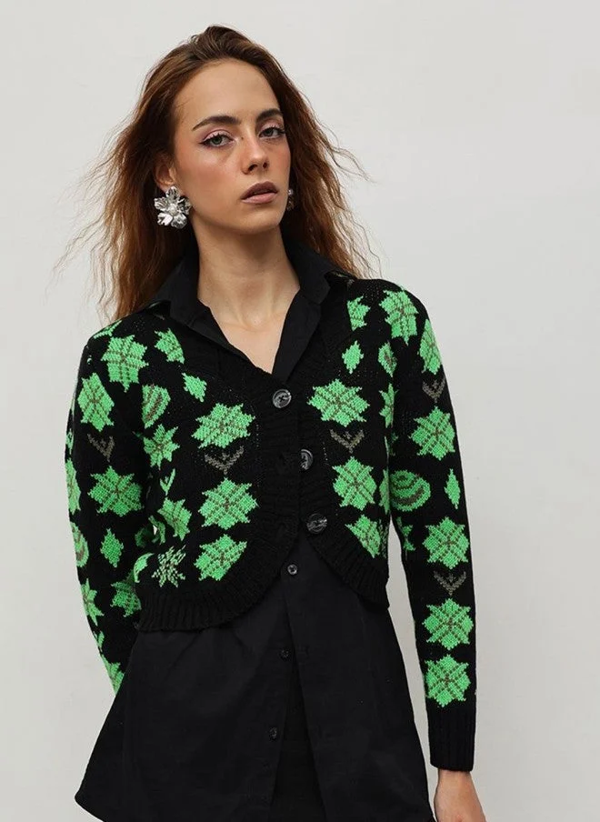Black Printed Cardigan for Women