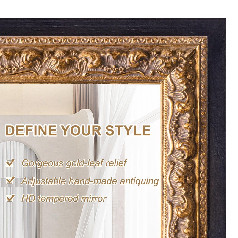 Autdot Gold Vintage Mirror 40â€x28â€, Black Gold Decorative Mirror with Gold Foil Flower Petal Carvings Wooden Frame for Luxe Living Room, Entryway, Bathroom and Bedroom - Image 3