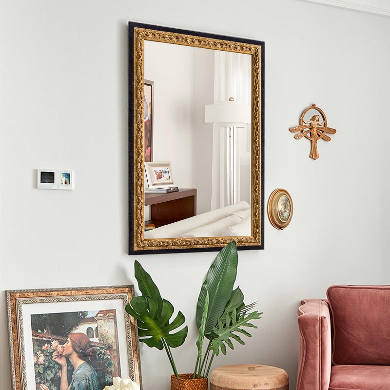 Autdot Gold Vintage Mirror 40â€x28â€, Black Gold Decorative Mirror with Gold Foil Flower Petal Carvings Wooden Frame for Luxe Living Room, Entryway, Bathroom and Bedroom - Image 4