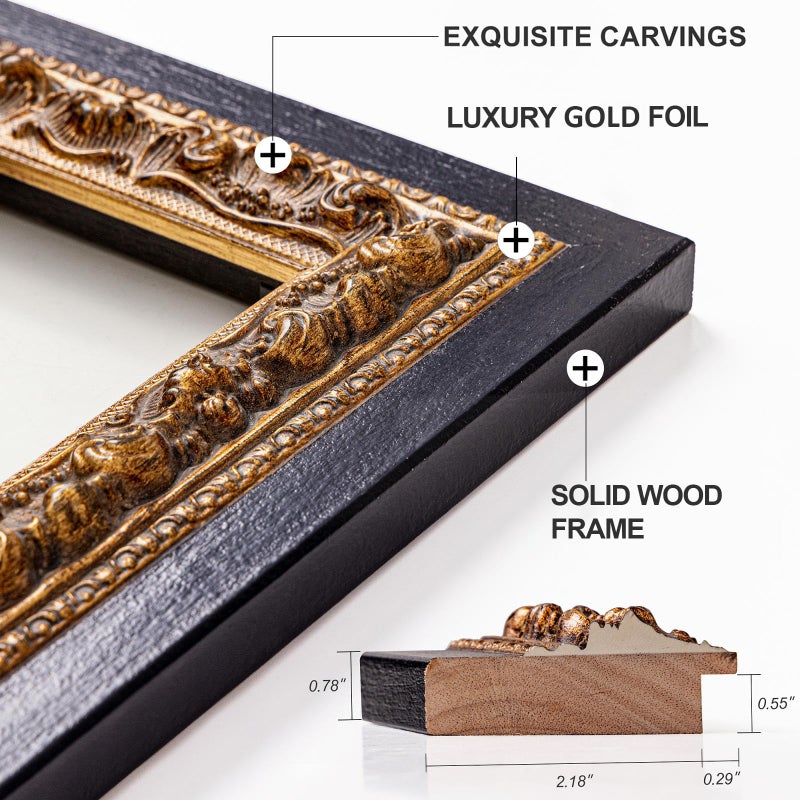 Autdot Gold Vintage Mirror 40â€x28â€, Black Gold Decorative Mirror with Gold Foil Flower Petal Carvings Wooden Frame for Luxe Living Room, Entryway, Bathroom and Bedroom - Image 2