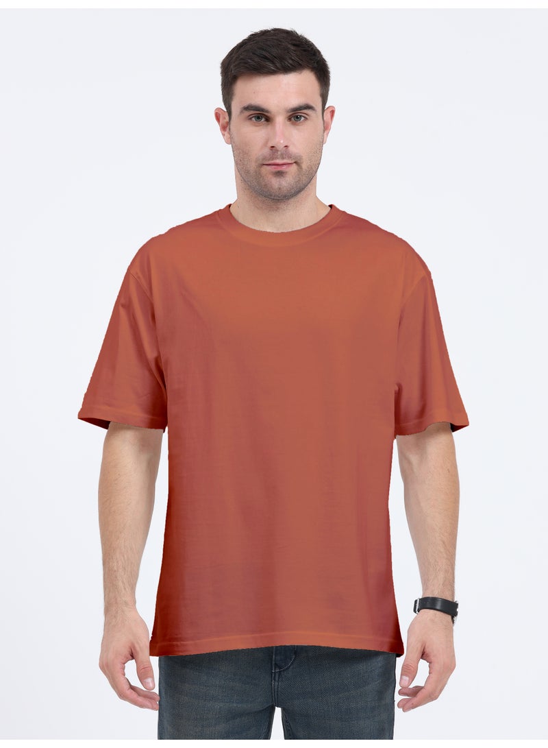 RSO Outfits Unisex Drop Shoulder Half Sleeves Cotton Oversized T-Shirt -Coral - Image 1