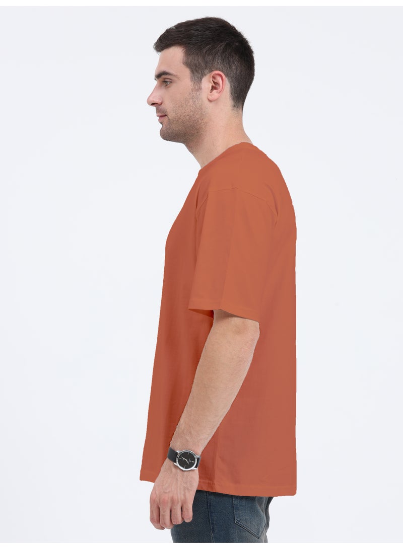 RSO Outfits Unisex Drop Shoulder Half Sleeves Cotton Oversized T-Shirt -Coral - Image 2