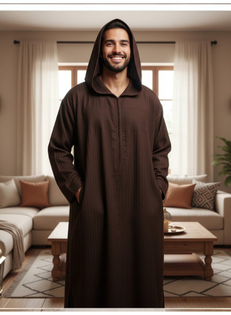 قميص رجالي ، ثوب نوم ، ثوب مغربي ، راحة مناسب هدايا رجالية فاخرة ثوب بيت رجالي للراحة قميص مغربي بكم طويل ، قميص صيفي رجالي اكمام طويلة ، قميص كم طويل ، ثوب سبعة رجالي بأكمام طويلة مع قبعة مريحة هدايا للرجال - Image 1