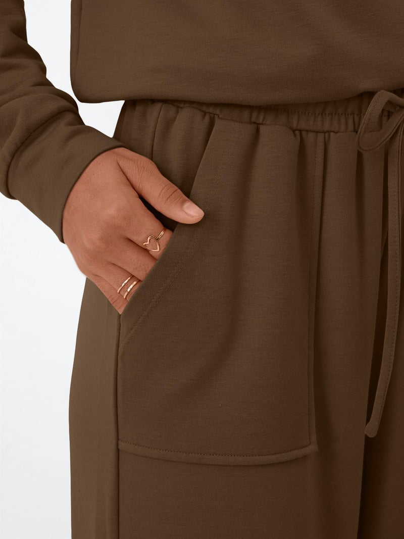 LILLUSORY Womens Lounge Two 2 Piece Sets Early Fall 2025 Fashion Outfits Clothes Clothing Matching Sweatsuit Sweat Suit Trendy Airport Travel Winter Loungewear Pajamas Cruise Chocolate Brown S - Image 5