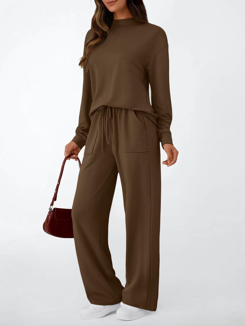 LILLUSORY Womens Lounge Two 2 Piece Sets Early Fall 2025 Fashion Outfits Clothes Clothing Matching Sweatsuit Sweat Suit Trendy Airport Travel Winter Loungewear Pajamas Cruise Chocolate Brown S - Image 3
